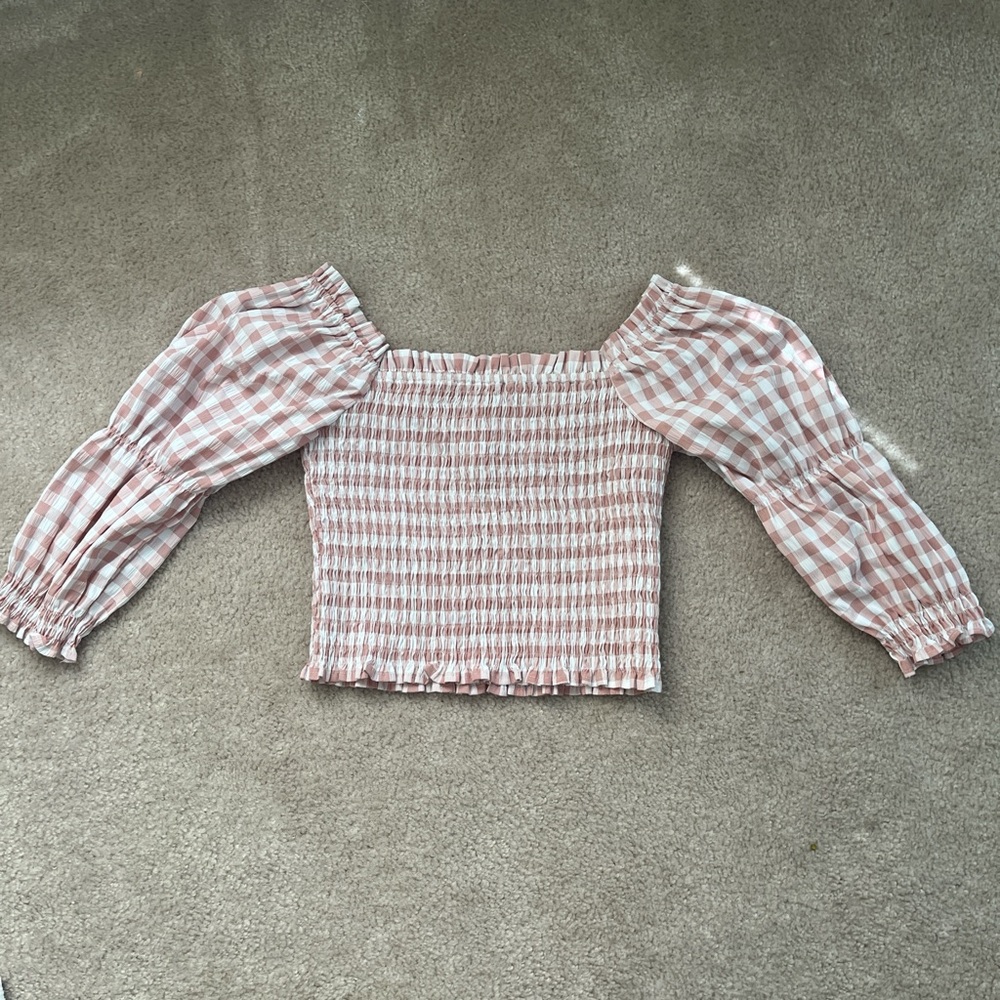 Women's Pink Gingham Smocked Top
